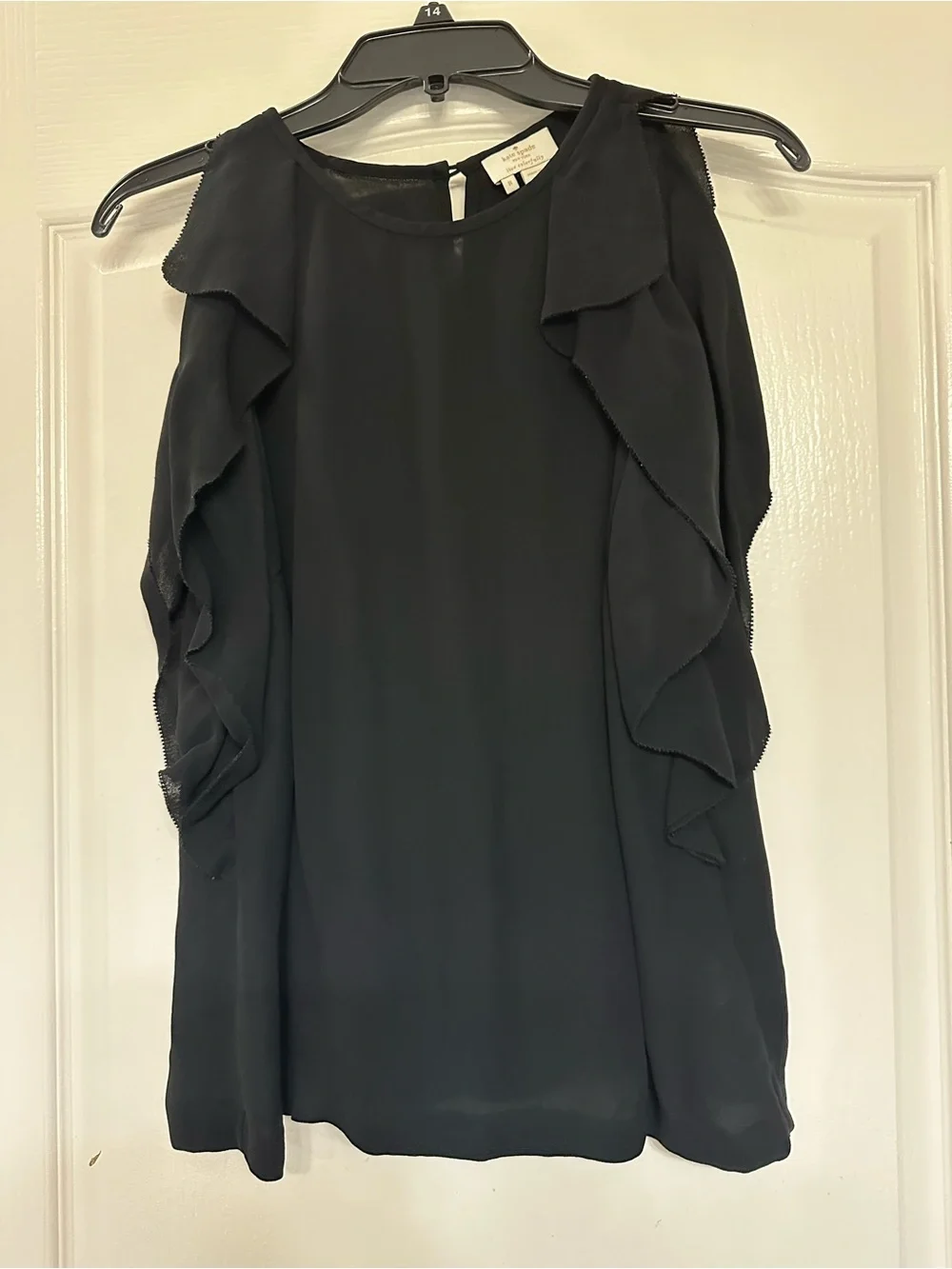 Kate Spade New York Black Ruffle Sleeve Blouse Sz 8